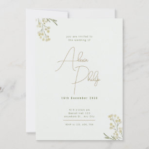 Invitation Golden Minimaliste aquarelle Fleurs Mariage