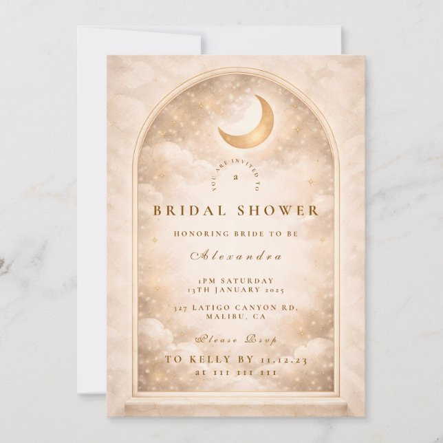 Invitation Golden Moon Arch Celestial Bridal Shower (Devant)