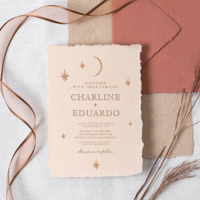 Invitation Golden Moon Celestial Boho Mariage Qr Code (Créateur téléchargé)