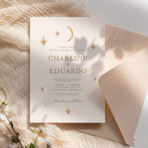 Invitation Golden Moon Celestial Boho Mariage Qr Code