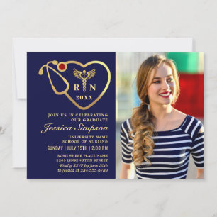 Invitation Golden Navy Modern Nursing School Graduation Party