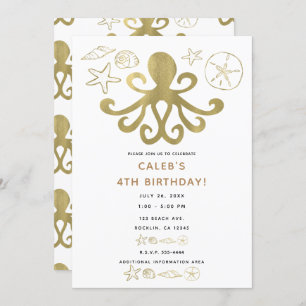 Invitation Golden Octopus & Sea Shells Beach Anniversaire Fêt