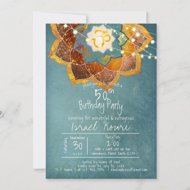 Invitation Golden Om Flower Mandala Design 50e anniversaire T (Devant)