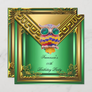 Invitation Golden Owl Elite Élégante fête d'anniversaire Vert