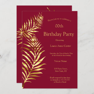 Invitation Golden Palm Bourgogne Red Gold fête d'anniversaire