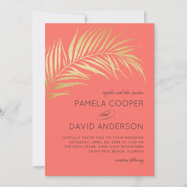 Invitation Golden Palm Frond moderne minimaliste Mariage (Devant)