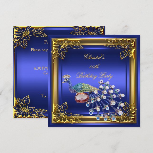 Invitation Golden Peacock Elite Élégante fête d'anniversaire (Devant / Derrière)