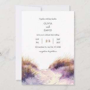 Invitation Golden Purple Sunset Sandy Dunes Beach Mariage
