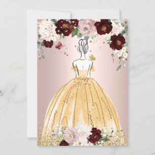 Invitation Golden Quinceanera H2 Fleurs Dusty Rose Blush