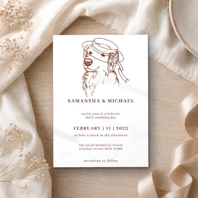 Invitation Golden Retriever avec chapeau de mariée (Créateur téléchargé)