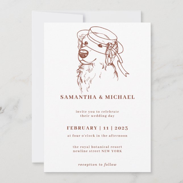 Invitation Golden Retriever avec le casquette marié (Devant)