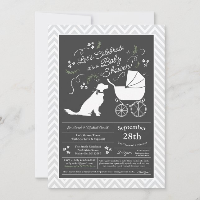 Invitation Golden Retriever Chien Baby shower Genre Neutre V2 (Devant)