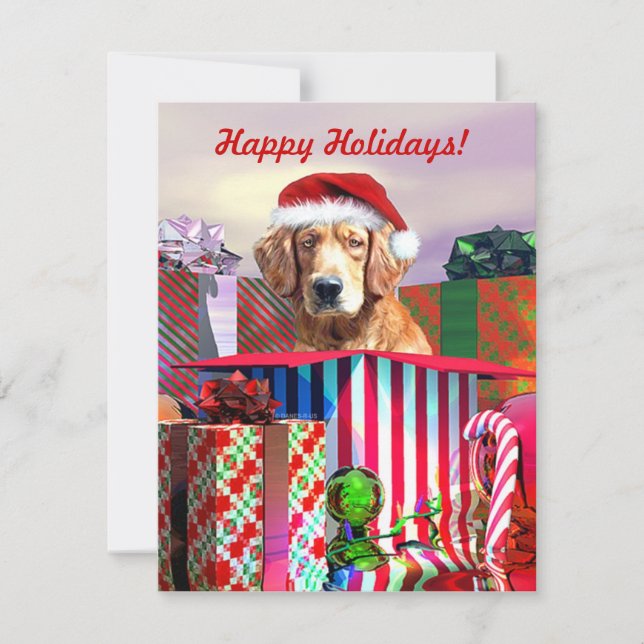 Invitation Golden Retriever Noël Surprise (Devant)