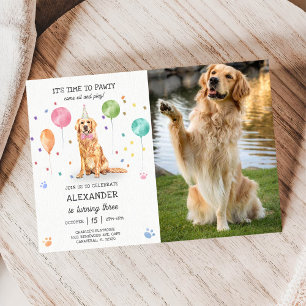 Invitation Golden Retriever Pawty Chien Chien Chien Chien Chi