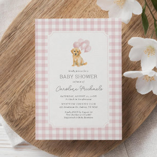 Invitation Golden Retriever Pink En vichy Baby shower