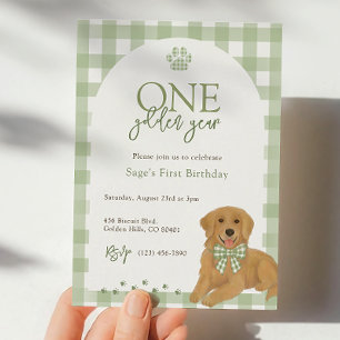 Invitation Golden Retriever Première fête d'anniversaire Vert