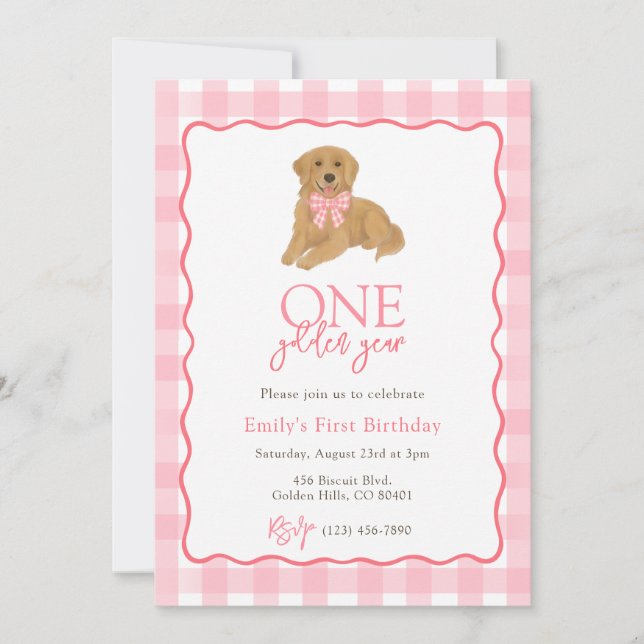 Invitation Golden Retriever Une année d'or filles Anniversair (Devant)