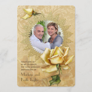 Invitation Golden Rose Damask 50e anniversaire de Mariage