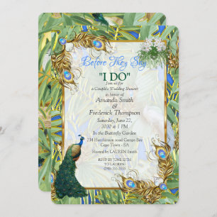 Invitation Golden Royal Peacock Feathers
