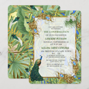Invitation Golden Royal Peacock Feathers