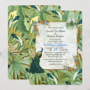 Invitation Golden Royal Peacock Feathers