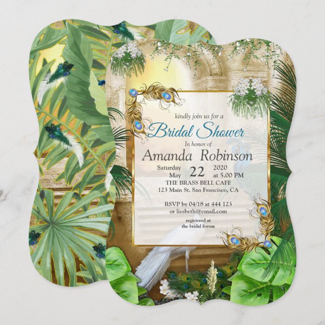 Invitation Golden Royal Peacock Temple Dreams (Devant / Derrière)