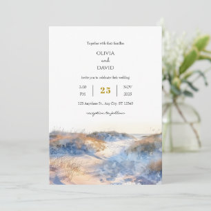 Invitation Golden Sandy Coastal Dunes Sunrise Beach Mariage