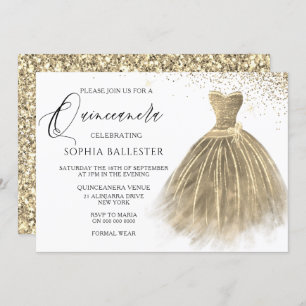 Invitation Golden Sepia Gold Parties scintillant robe de gown