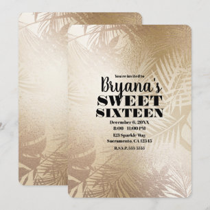 Invitation Golden Shine Botanical Tropical Palm Sweet 16