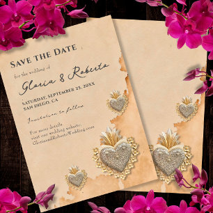 Invitation Golden Silver Milagros Coeur Enregistrer la date