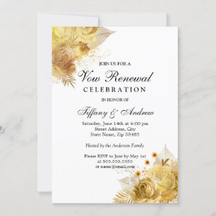 Invitation Golden Sparkle Flowers Vow Renouvellement Invitati