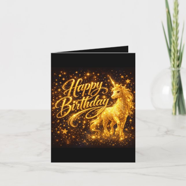 Invitation Golden Stardust Birthday — Fantasy Unicorn  (Devant)