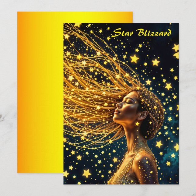 Invitation Golden stardust mode beauté fille ciel brillant (Devant / Derrière)