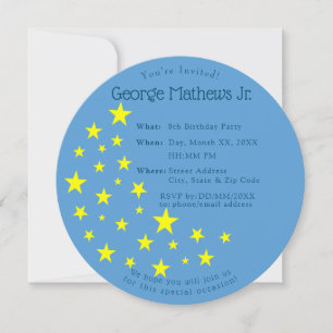 Invitation Golden Starry Moon sur Blue Anniversaire de enfant