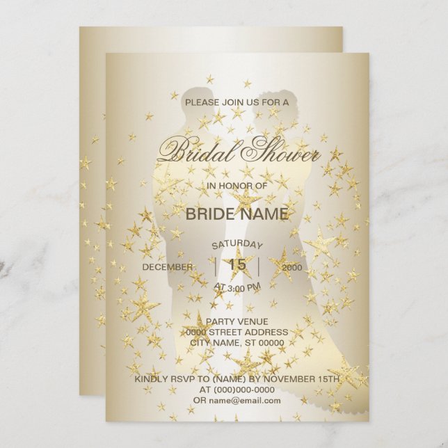 Invitation Golden Stars Bride And Groom Bridal Shower Party (Devant / Derrière)
