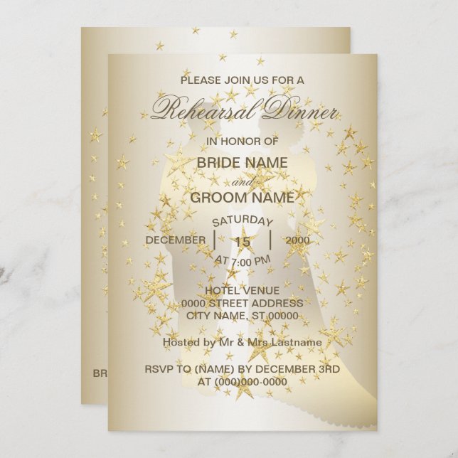 Invitation Golden Stars Bride And Groom Rehearsal Dinner (Devant / Derrière)