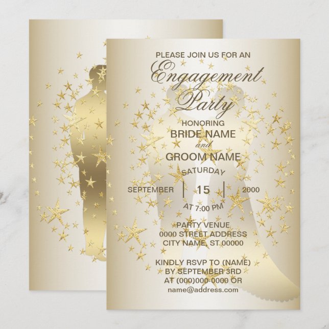 Invitation Golden Stars Mariée Et Partie D'Engagement De La S (Devant / Derrière)