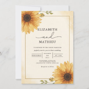 Invitation Golden Sunflower Corner Floral Mariage