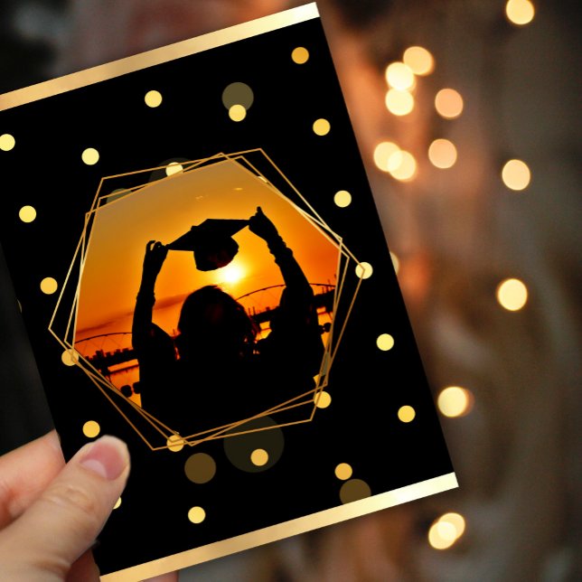 Invitation Golden Sunset Graduation (#graduationsunset #zazzlemade #addphoto #classof2025 #blackandgold #luxury #romantic)