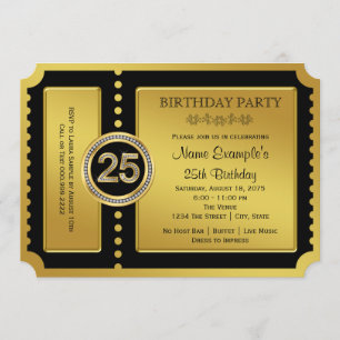 Invitation Golden Ticket 25th Birthday Party