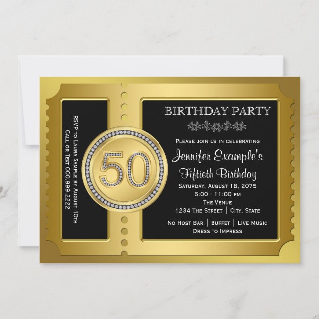 Invitation Golden Ticket 50e fête d'anniversaire (Devant)