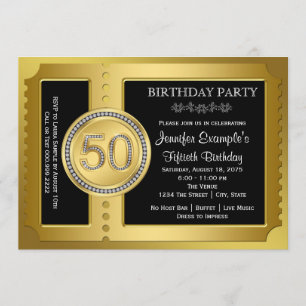 Invitation Golden Ticket 50th Birthday Party