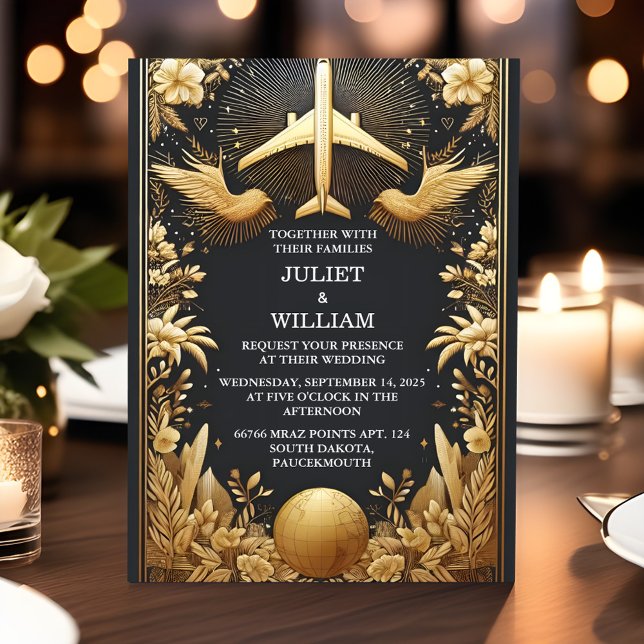 Invitation Golden Ticket Passport Embarquement Mariage de Pas (Créateur téléchargé)
