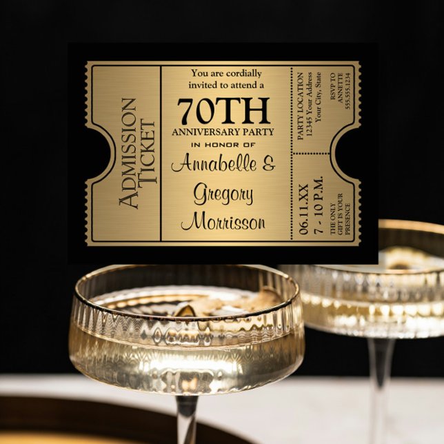 Invitation Golden Ticket Style 70e fête Mariage Anniversaire (Créateur téléchargé)
