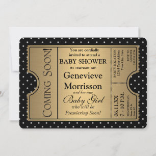 Invitation Golden Ticket Style Black Gold Girl Baby shower