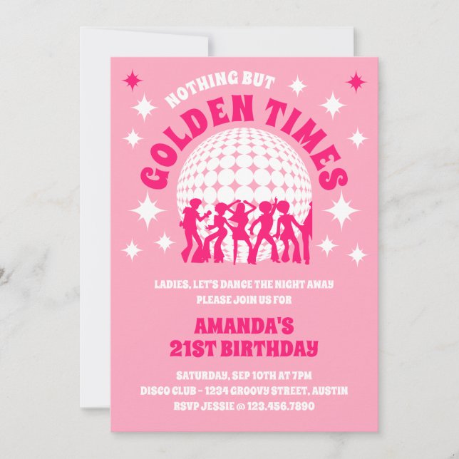 Invitation Golden Times Super rose fête d'anniversaire (Devant)
