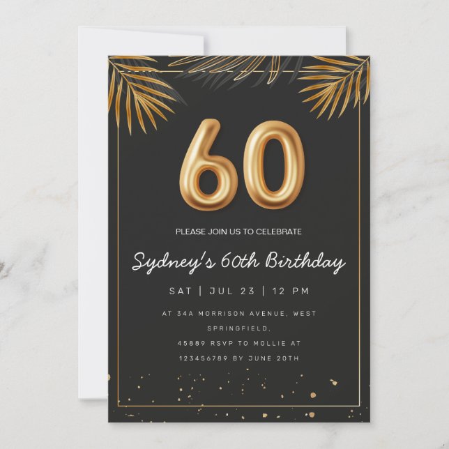 Invitation Golden Tropical Palm Feuille 60e anniversaire (Devant)
