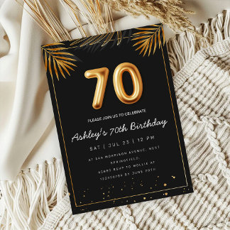 Invitation Golden Tropical Palm Leaves 70th Birthday