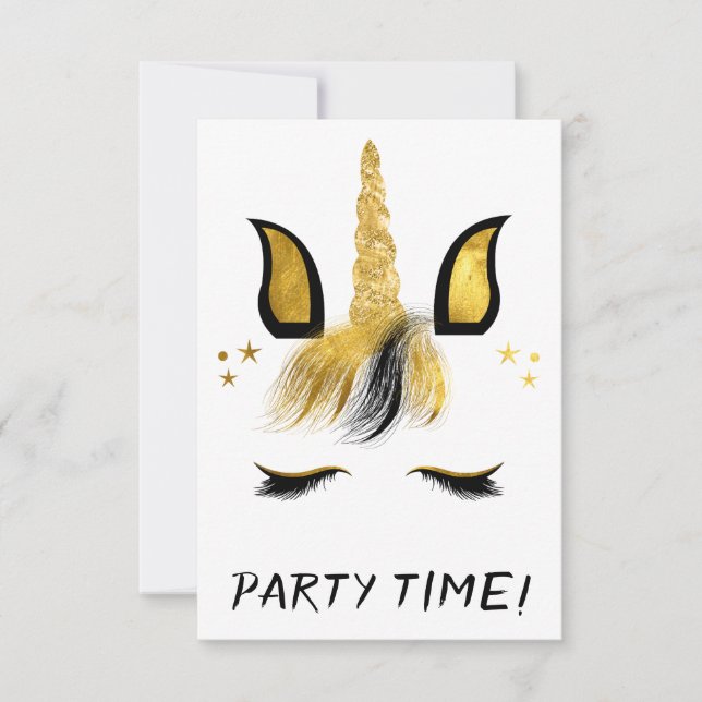 Invitation Golden Unicorn Face Party (Devant)