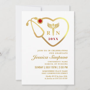 Invitation Golden White Modern Nursing School Graduation